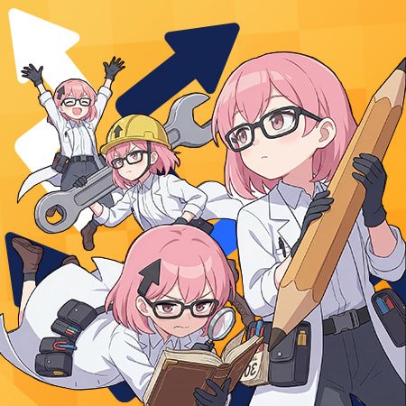 Key art for an arrow puzzle game featuring a character and directional arrows.
