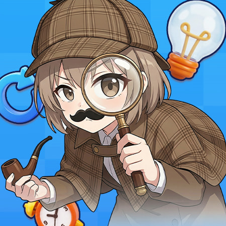 Key art for a spot-the-difference puzzle featuring a detective character with a magnifying glass.